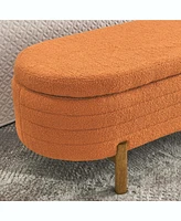 Ottoman Oval Storage Bench,Rubber Wood Leg,Orange(46."x17.7"x10.8")