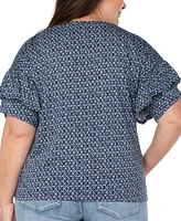 Liverpool Plus Printed Ruffled Half-Sleeve Top