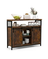 Buffet Cabinet with 3-Level Adjustable Shelves and 2 Sliding Barn Doors