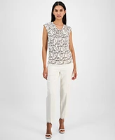 Anne Klein Women's Printed Cowl Neck Cap-Sleeve Top