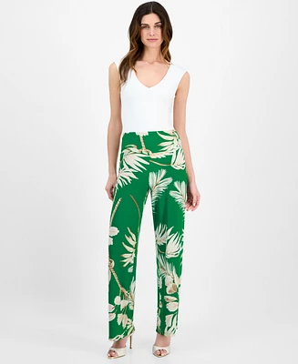 Anne Klein Women's Printed High-Rise Pull-On Wide-Leg Pants