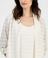 Anne Klein Women's Textured-Knit Open-Knit Roll-Tab-Sleeve Cardigan