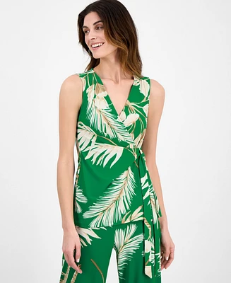 Anne Klein Women's Printed V-Neck Side-Tie Sleeveless Top