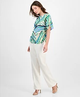 Anne Klein Petite Printed Flutter-Sleeve Top