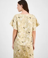 Anne Klein Women's Printed Boat-Neck Flutter-Sleeve Top