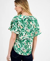 Anne Klein Women's Printed Boat-Neck Short-Sleeve Top
