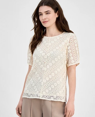 Anne Klein Women's Chevron-Lace Short-Sleeve Top