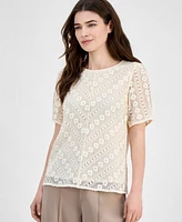 Anne Klein Women's Chevron-Lace Short-Sleeve Top