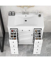36" Bathroom Vanity with Sink Combo, One Cabinet and Six Drawers, Solid Wood and Mdf Board, White