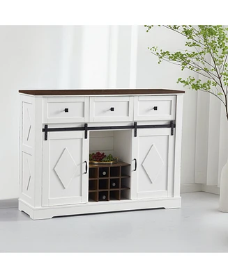 Farmhouse Buffet Cabinet with 2 Doors, 3 Drawers, and Sliding Barn Door