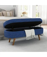 Ottoman Oval Storage Bench,Rubber Wood Legs,Blue(43.5"x16"x16")