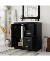 30" Solid Wood Bathroom Vanity Set with Resin Sink and Soft Close Storage