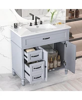 36" Bathroom Vanity with Sink, Bathroom Cabinet with Drawers, Solid Frame and Mdf Board, One Package, Grey