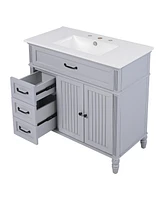 36" Bathroom Vanity with Sink, Bathroom Cabinet with Drawers, Solid Frame and Mdf Board, One Package, Grey