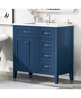 36" Bathroom Vanity with Sink Combo, Blue Bathroom Cabinet with Drawers, Solid Frame and Mdf Board