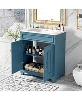 30" Ceramic Sink Vanity Set with Storage Shelf and Cabinet