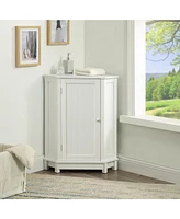 White Bathroom Cabinet Triangle Corner Storage Cabinet with Adjustable Shelf Modern Style Mdf Board