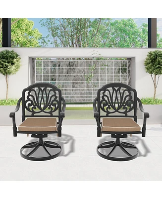 Cast Aluminum Patio Swivel Chair 2PCS With Black Frame and Cushions In Random Colors