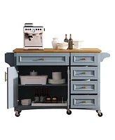 52" Kitchen Island with Drop Leaf, Spice Rack, Towel Rack, Storage Doors and Drawers, Adjustable Shelf