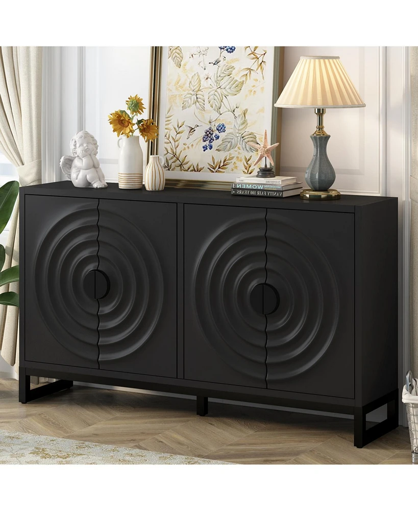 Rubberwood Veneer Sideboard Cabinet with Adjustable Shelves