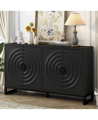 Rubberwood Veneer Sideboard Cabinet with Adjustable Shelves