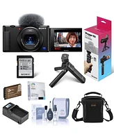 Sony Zv-1 Compact 4K Hd Camera, Black Bundle with Sony Vlogger Accessory Kit, Bag, Mic, Flexible Tripod, Extra Battery and Accessories