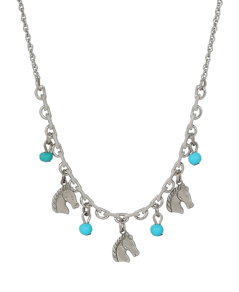 2028 Silver-Tone Horse Turquoise Acrylic Bead Necklace