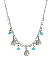 2028 Silver-Tone Horse Turquoise Acrylic Bead Necklace