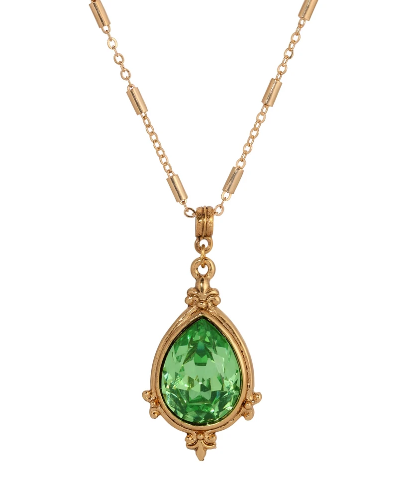 2028 14K Gold Dipped Green Crystal Pendant Necklace