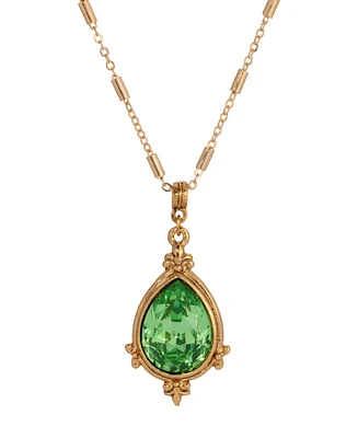 2028 14K Gold Dipped Green Crystal Pendant Necklace