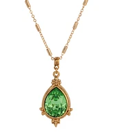 2028 14K Gold Dipped Green Crystal Pendant Necklace