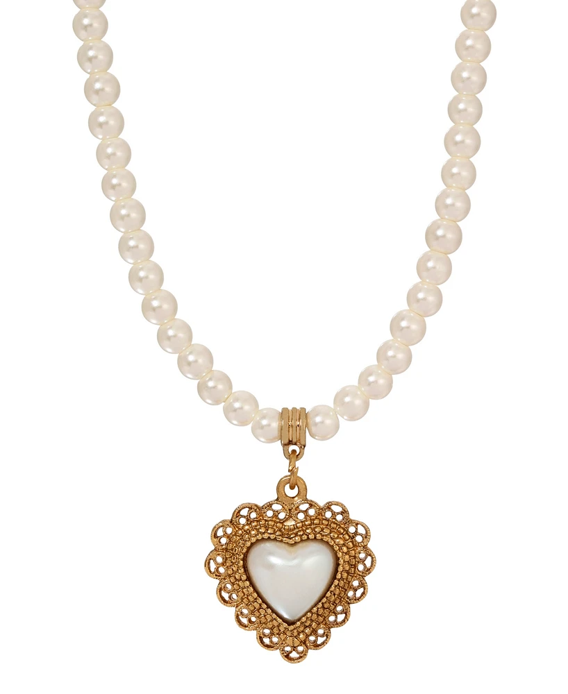 2028 Faux Cultivated Pearl Heart Pendant Necklace