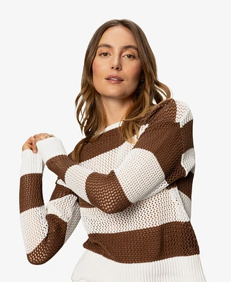 Sanctuary Women's Cotton Open-Knit Long-Sleeve Sweater