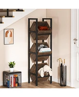 Tribesigns 3-Tier Basket Stand, Wood Snack Rack with Baskets, Rustic Vertical Fruit Stand Standing Storage Tower Organizer for Kitchen Bathroom Living