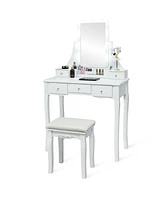 10 Dimmable Bulbs Vanity Dressing Table with 2 Dividers and Cushioned Stool