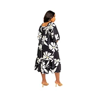 Buxom Couture Women's Plus Floral Smocked Puff Sleeve Dress