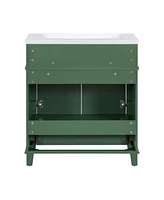 30" Green Bathroom Vanity with Resin Sink and Soft Closing Doors