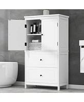 Bathroom Storage Cabinet, Cabinet with Two Doors and Drawers, Adjustable Shelf, Mdf Board, White
