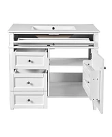 36" Modern Bathroom Vanity with Sink and Storage (2 Drawers + Tip-Out)