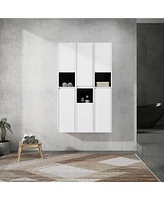 12" Bathroom Side Cabinet,6-Soft Close Doors,Float Mounting Design,0112WH3-0212WH-K3(Kd-Packing)