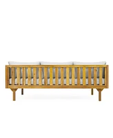 Acacia Wood Daybed with Water-Resistant Cushions and Rattan Armrests