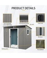 8 ft x 6 ft Outdoor Metal Storage Shed with Window,Transparent plate and lockable sliding door for Garden, Lawn (Gray)