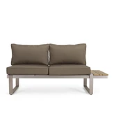 Rust-Resistant Sectional Sofa with Faux Wood Accents and Water-Resistant Cushions