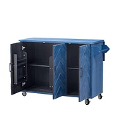 Navy Blue 51" Wave Kitchen Island with Drop Leaf and Storage