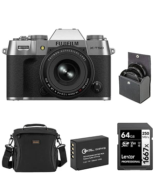 Fujifilm X-T50 Mirrorless Camera with Xf 16-50mm f/2.8-4.8 R Lm Wr Lens, Silver, Bundle with Li-Ion Battery, 64GB Sdxc Memory Card and 58mm Filter Kit