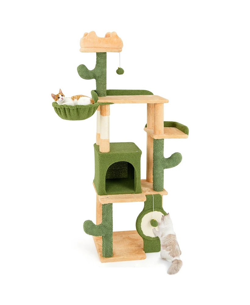 Cactus Cat Tree with Scratching Posts & Scratching Board Fun & Stylish Play Tower for Indoor Cats