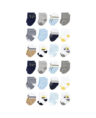 Luvable Friends Baby Boys Cotton Rich Terry Socks 24-Pack, Bulldozer, 6-12 Months