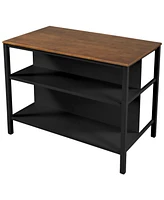 Rustic Stationary Kitchen Island with Butcher Block, 45", Open Shelves