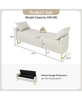 Velvet Upholstered Storage Ottoman with Pillows for Living Room & Bedroom