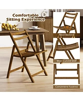 Folding Dining Chair Set of with Rubber Wood Frame Slatted Seat Curved Backrest